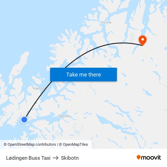 Lødingen Buss Taxi to Skibotn map