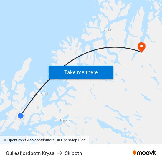 Gullesfjordbotn Kryss to Skibotn map