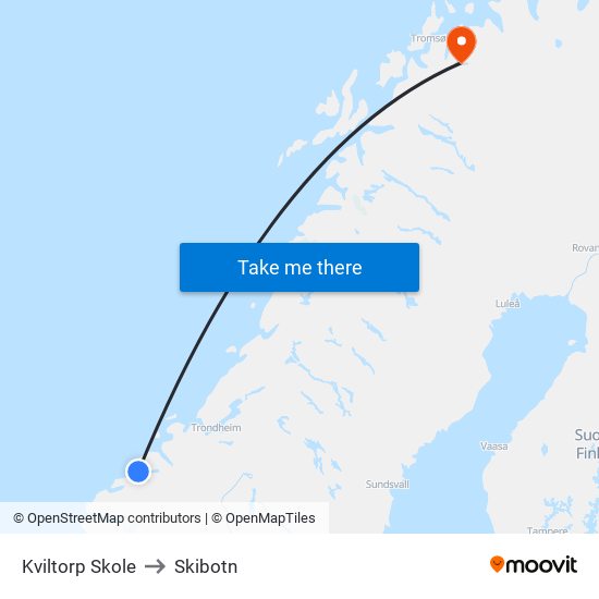 Kviltorp Skole to Skibotn map