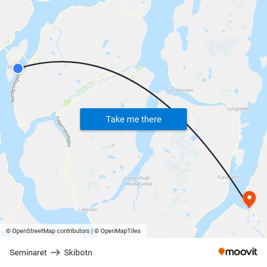 Seminaret to Skibotn map