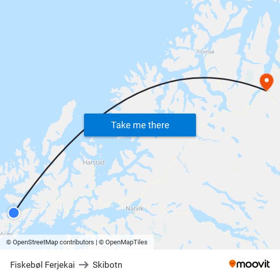 Fiskebøl Ferjekai to Skibotn map