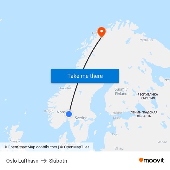 Oslo Lufthavn to Skibotn map