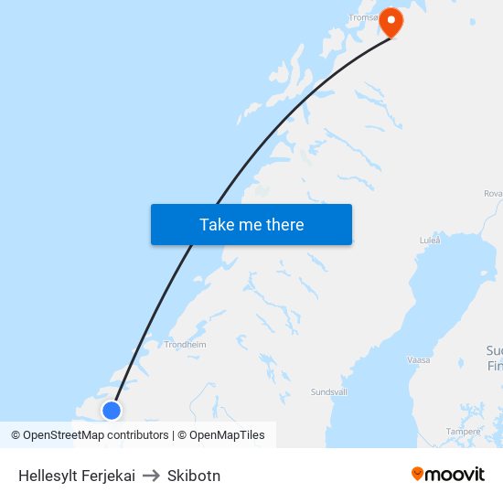 Hellesylt Ferjekai to Skibotn map