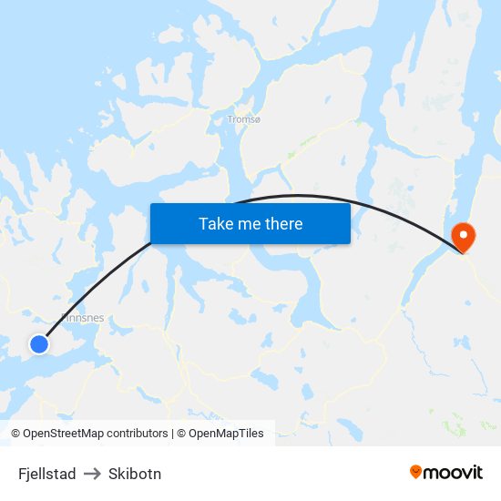 Fjellstad to Skibotn map