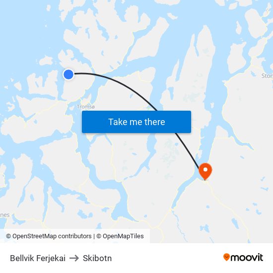 Bellvik Ferjekai to Skibotn map