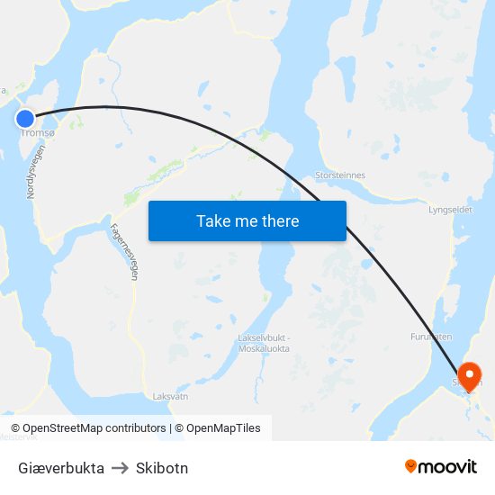 Giæverbukta to Skibotn map