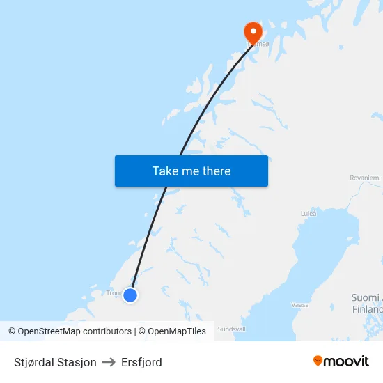 Stjørdal Stasjon to Ersfjord map