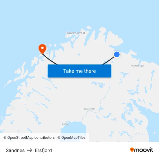 Sandnes to Ersfjord map