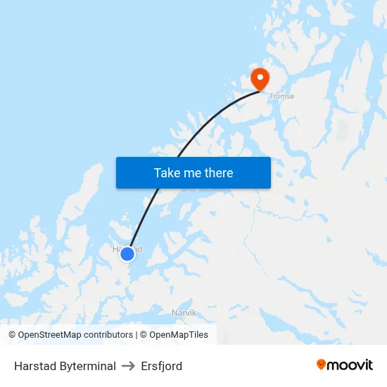 Harstad Byterminal to Ersfjord map