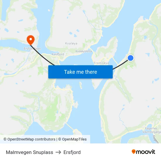 Malmvegen Snuplass to Ersfjord map