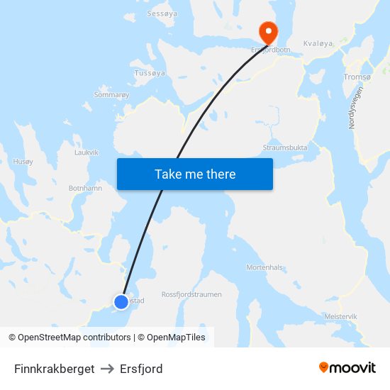Finnkrakberget to Ersfjord map
