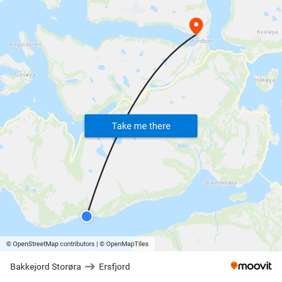 Bakkejord Storøra to Ersfjord map