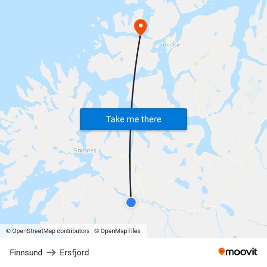 Finnsund to Ersfjord map