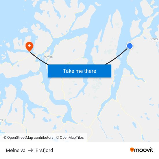 Mølnelva to Ersfjord map