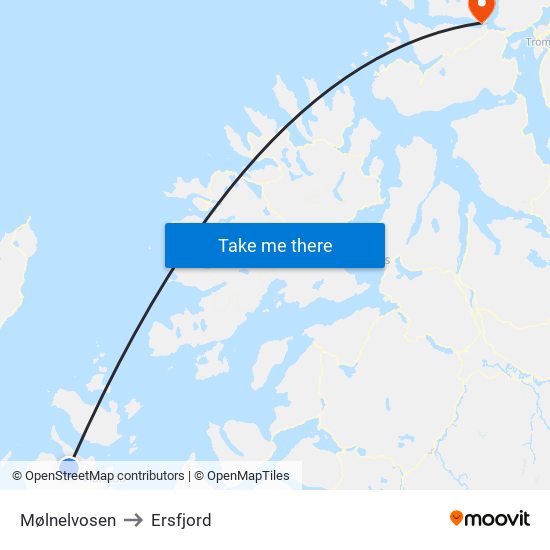 Mølnelvosen to Ersfjord map