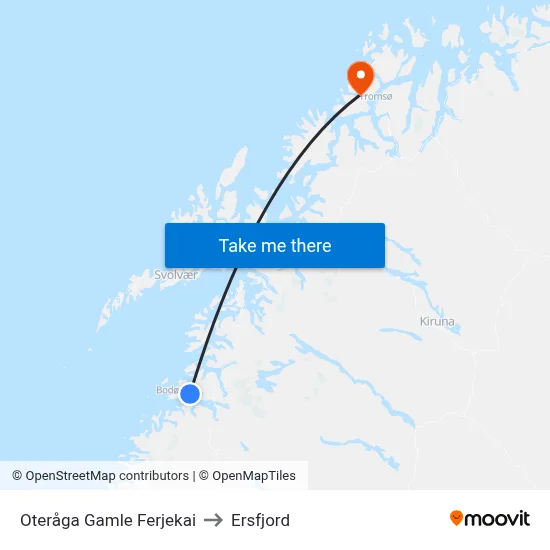 Oteråga Gamle Ferjekai to Ersfjord map