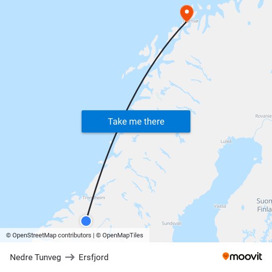Nedre Tunveg to Ersfjord map
