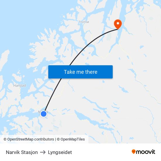 Narvik Stasjon to Lyngseidet map