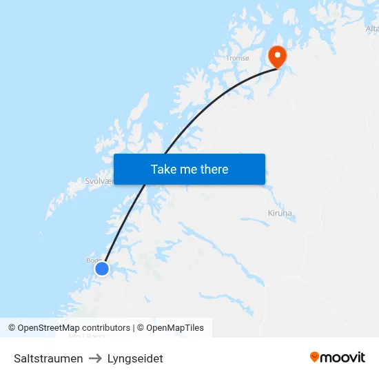 Saltstraumen to Lyngseidet map