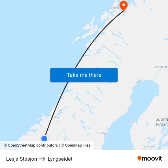 Lesja Stasjon to Lyngseidet map
