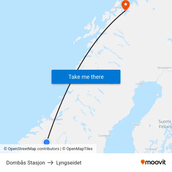 Dombås Stasjon to Lyngseidet map