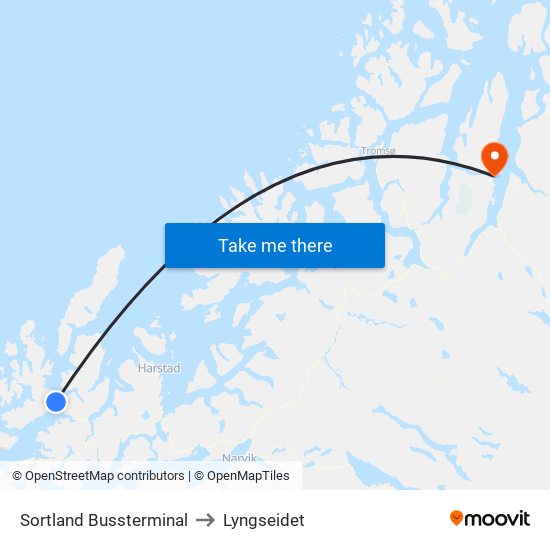 Sortland Bussterminal to Lyngseidet map