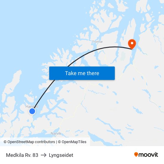 Medkila Rv. 83 to Lyngseidet map