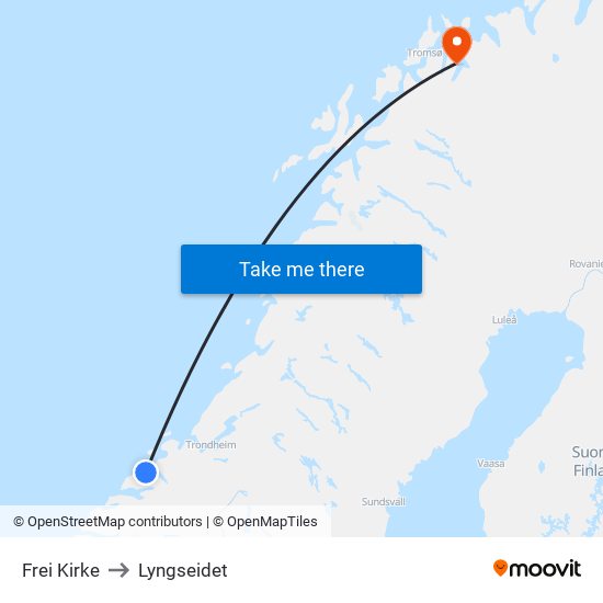 Frei Kirke to Lyngseidet map