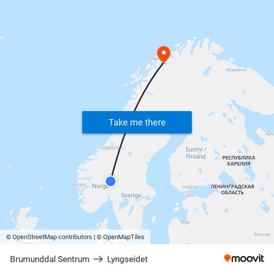 Brumunddal Sentrum to Lyngseidet map