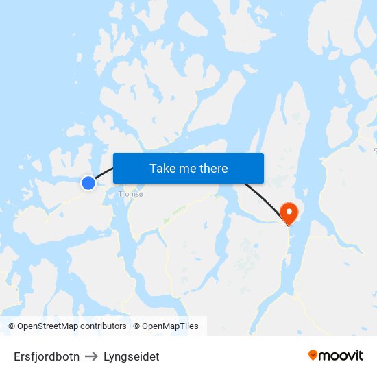 Ersfjordbotn to Lyngseidet map