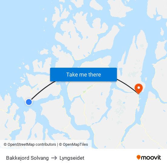 Bakkejord Solvang to Lyngseidet map