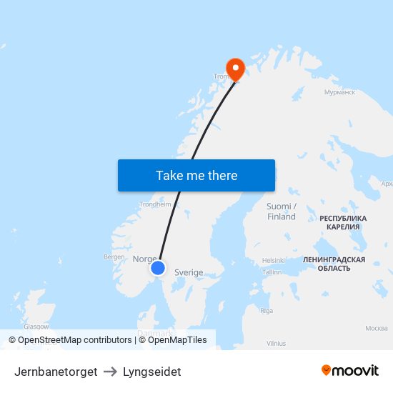 Jernbanetorget to Lyngseidet map