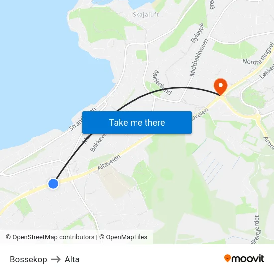 Bossekop to Alta map
