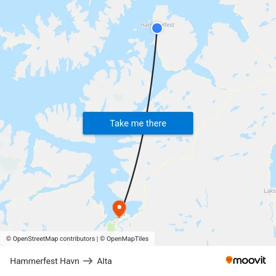 Hammerfest Havn to Alta map
