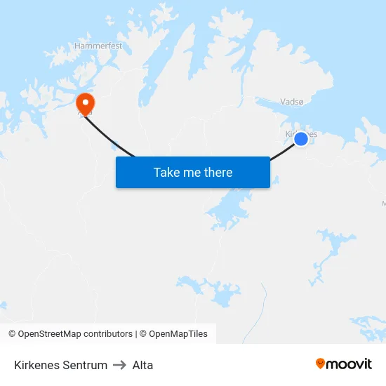 Kirkenes Sentrum to Alta map