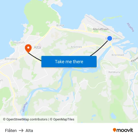 Flåten to Alta map