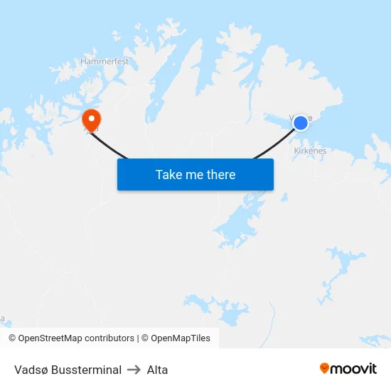 Vadsø Bussterminal to Alta map