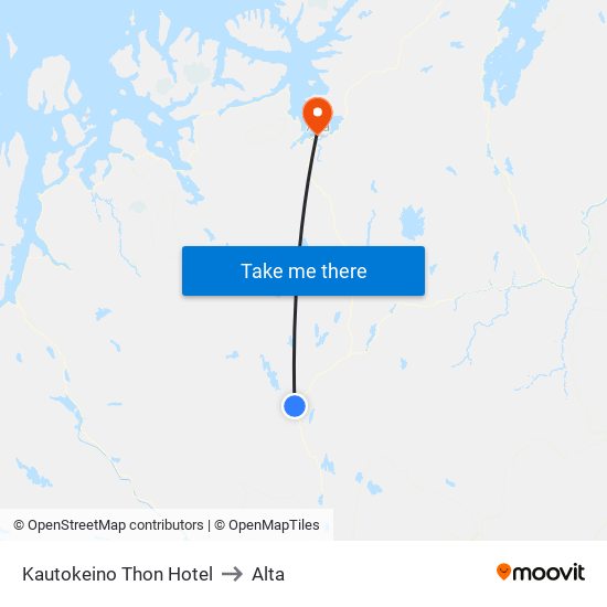 Kautokeino Thon Hotel to Alta map