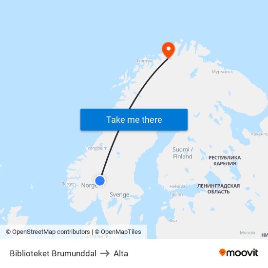 Biblioteket Brumunddal to Alta map