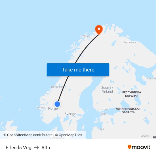 Erlends Veg to Alta map