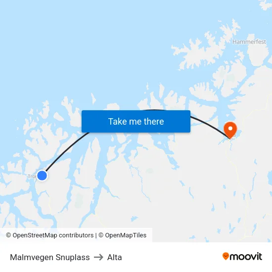 Malmvegen Snuplass to Alta map