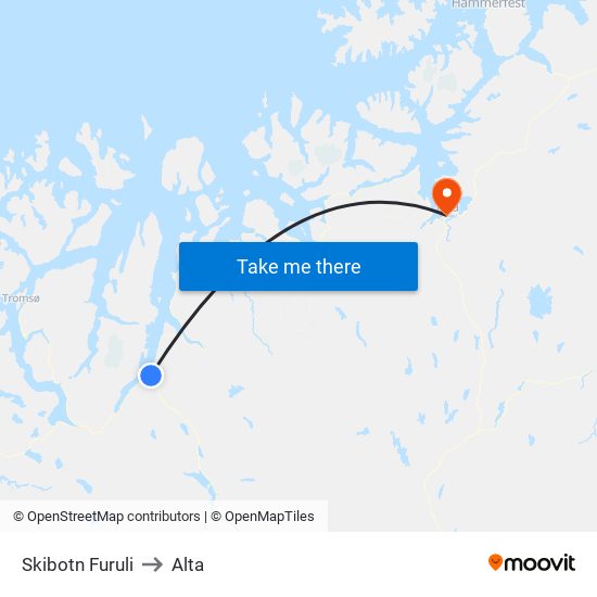 Skibotn Furuli to Alta map