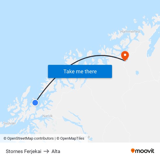 Stornes Ferjekai to Alta map