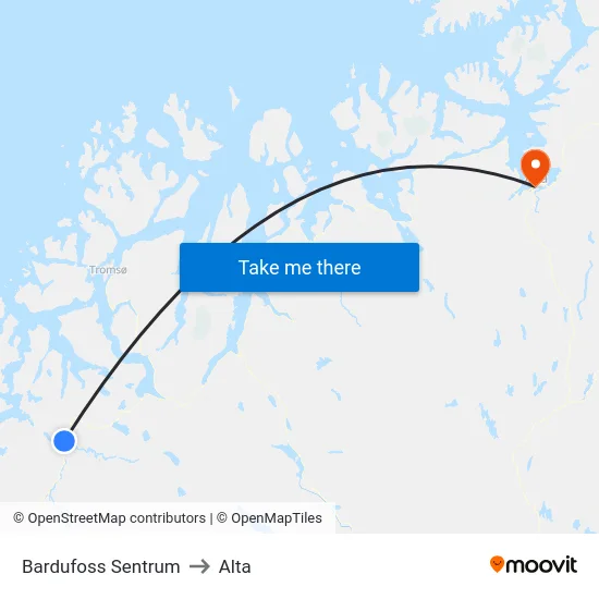 Bardufoss Sentrum to Alta map