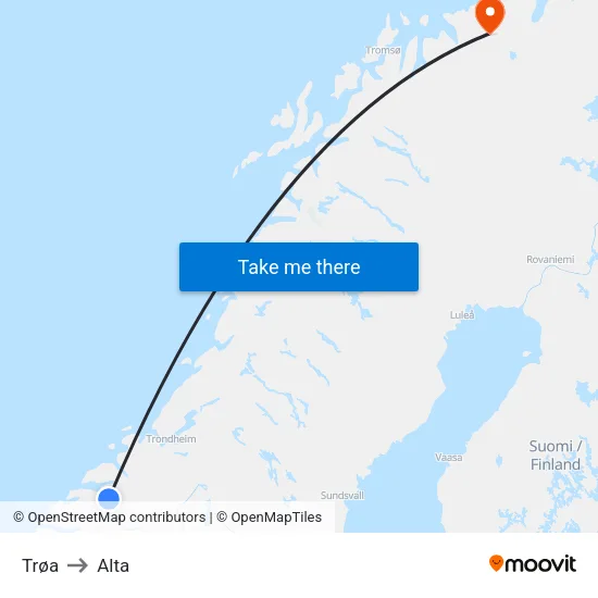 Trøa to Alta map