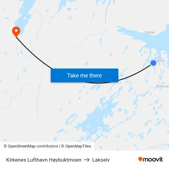 Kirkenes Lufthavn Høybuktmoen to Lakselv map