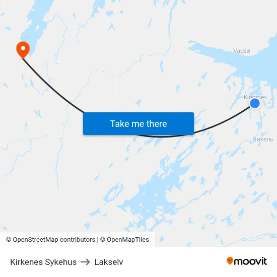 Kirkenes Sykehus to Lakselv map