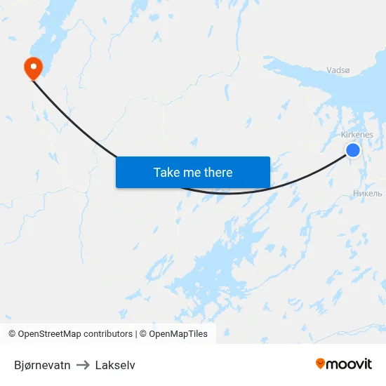 Bjørnevatn to Lakselv map
