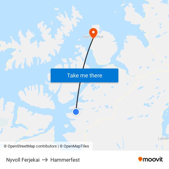 Nyvoll Ferjekai to Hammerfest map