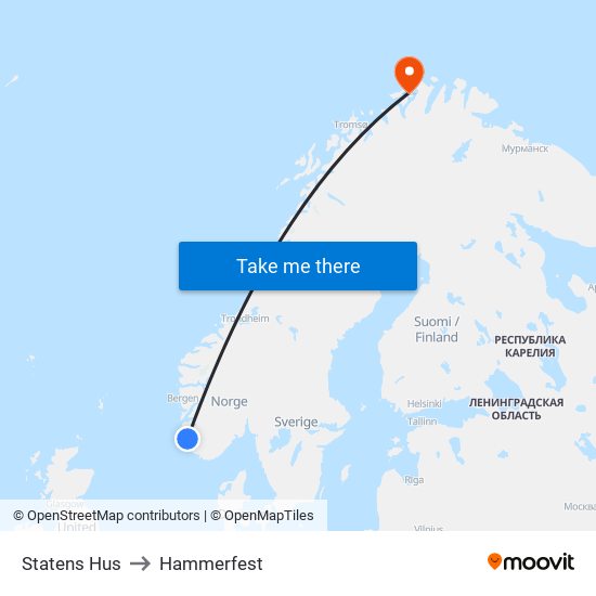 Statens Hus to Hammerfest map